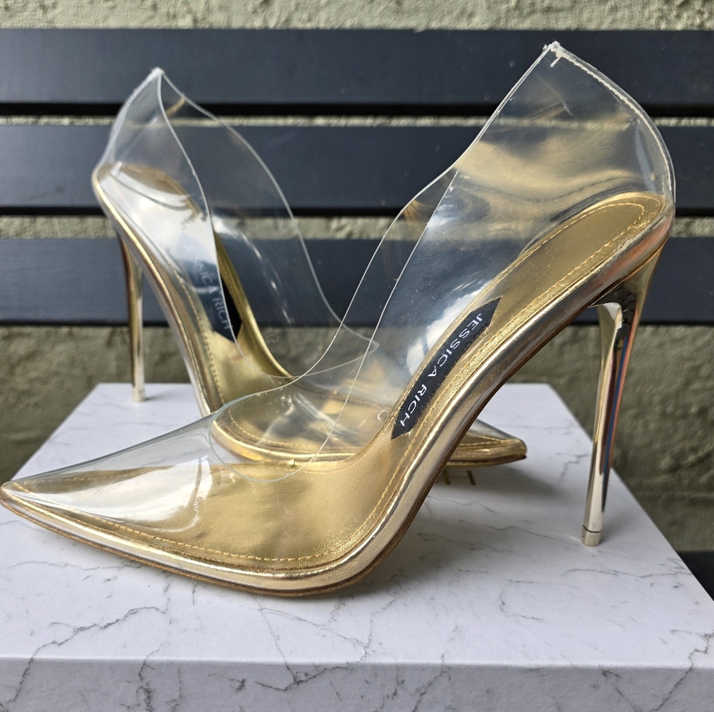 NIB Jessica Fancy Gold and Clear‎ Heels Sz. 37, 39 - Picture 3 of 8